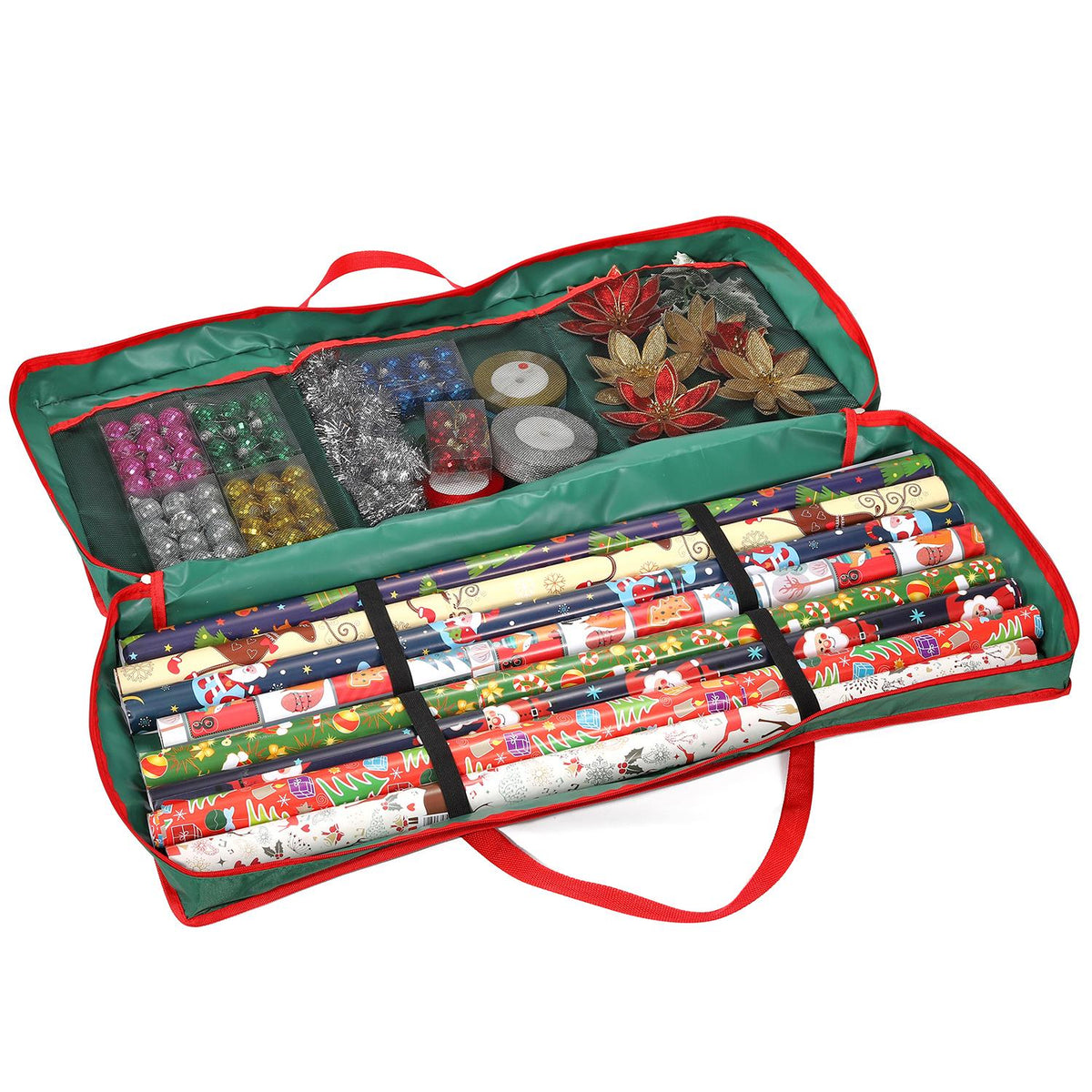 Vinsani Christmas Gift Wrap Fabric Storage Bag with Zip Closure and Handles – Wrapping Paper Organiser