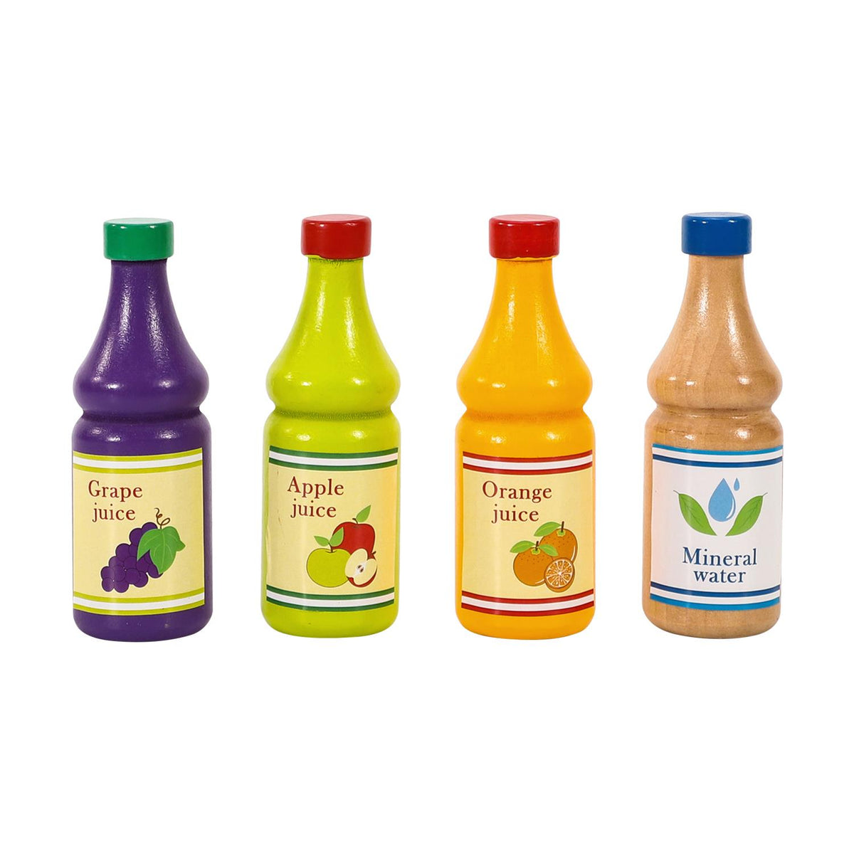 SOKA Wooden Beverage Set, 4 Drink Bottles – Pretend Play Kitchen Toy for Kids Aged 2+
