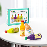 SOKA Wooden Beverage Set, 4 Drink Bottles – Pretend Play Kitchen Toy for Kids Aged 2+