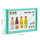 SOKA Wooden Beverage Set, 4 Drink Bottles – Pretend Play Kitchen Toy for Kids Aged 2+