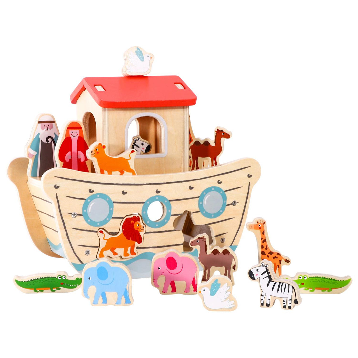 SOKA Wooden Noah's Ark Playset with Mr and Mrs Noah and 13 Animals – Toy for Imaginative Play