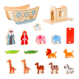 SOKA Wooden Noah's Ark Playset with Mr and Mrs Noah and 13 Animals – Toy for Imaginative Play