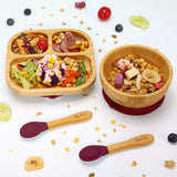 Kids bamboo bowl and square plate set