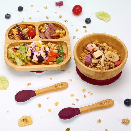 Kids bamboo bowl and square plate set