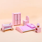 SOKA Wooden Dolls House Bedroom Furniture Set, 6 Pieces – Bed, Vanity Mirror, Wardrobe, Lamp & Side Table
