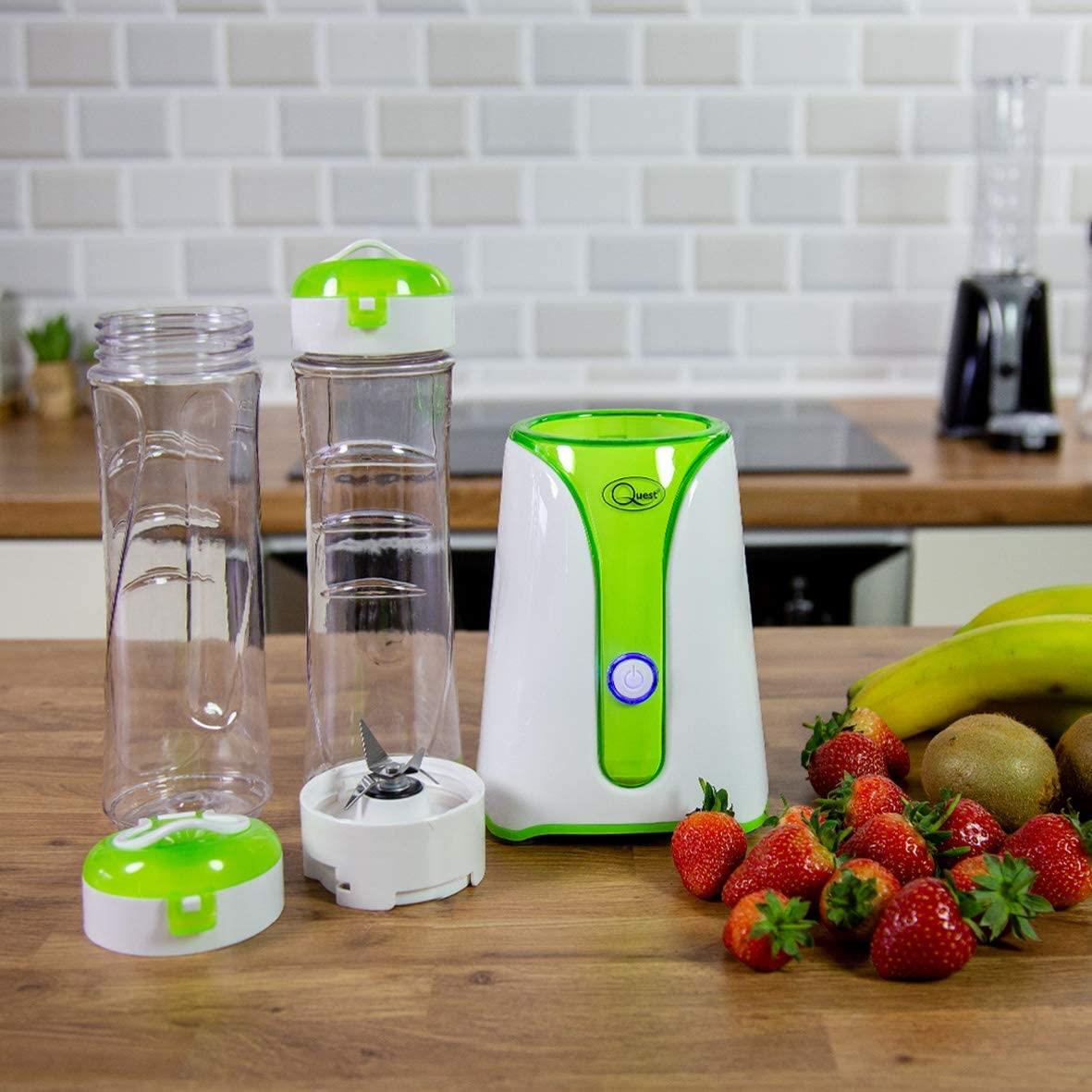 Quest Slimline Personal Blender with BPA-Free Bottle – Smoothies, Shakes & Travel Cup, Green & White