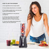 Quest Slimline Personal Blender with BPA-Free Bottle – Smoothies & Shakes, Black & Grey