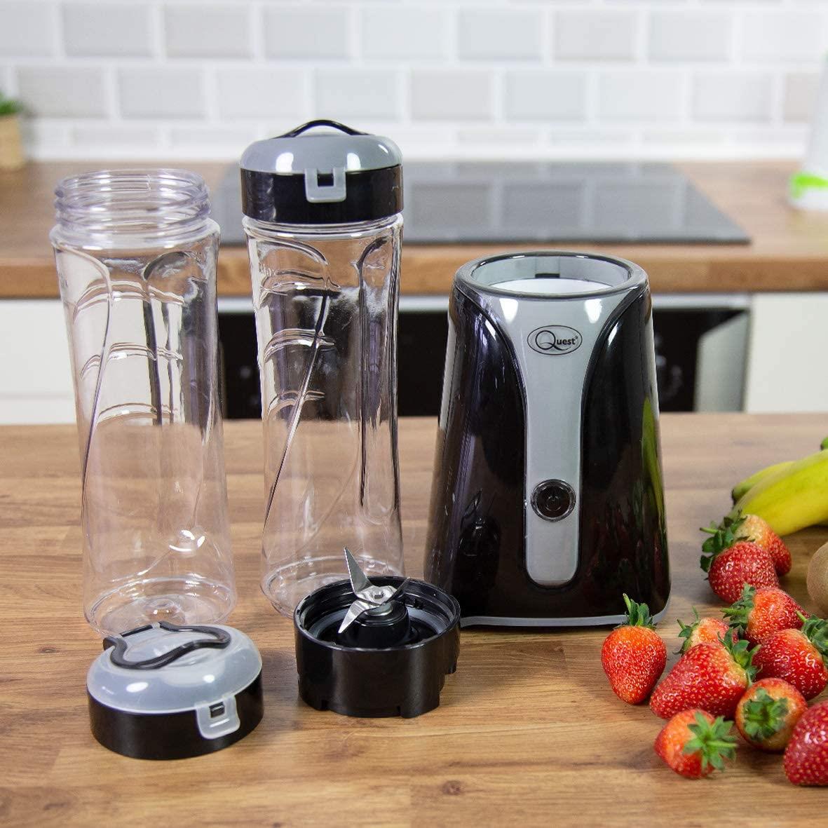 Quest Slimline Personal Blender with BPA-Free Bottle – Smoothies & Shakes, Black & Grey