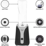 Quest Slimline Personal Blender with BPA-Free Bottle – Smoothies & Shakes, Black & Grey