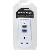 Daewoo RCD Adaptor Circuit Breaker – 13A 250V Resettable Plug-In Electrical Safety Protection, White