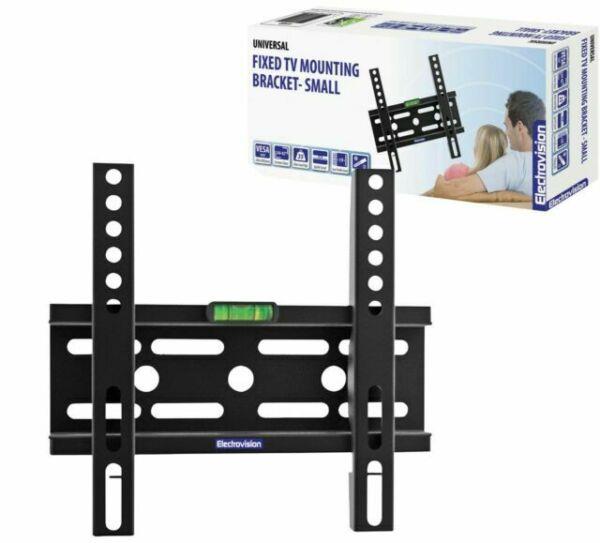 Electrovision Small Fixed TV Bracket for 24–42 Inch Screens – Universal Wall Mount with Spirit Level, Black