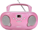 Groov-e Boombox CD Player with AM/FM Radio, LED Display & Headphone Jack – Portable Stereo, Pink