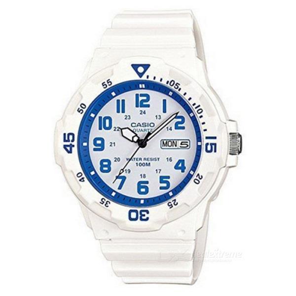 Casio Men’s Analogue Quartz Watch with Day and Date, Blue Dial and White Strap – MRW-200HC-7B2VDF