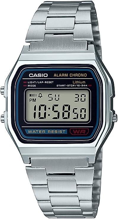 Casio Men’s Digital Watch with Stainless Steel Bracelet, Stopwatch, Alarm and LED Light – A158WA-1DF