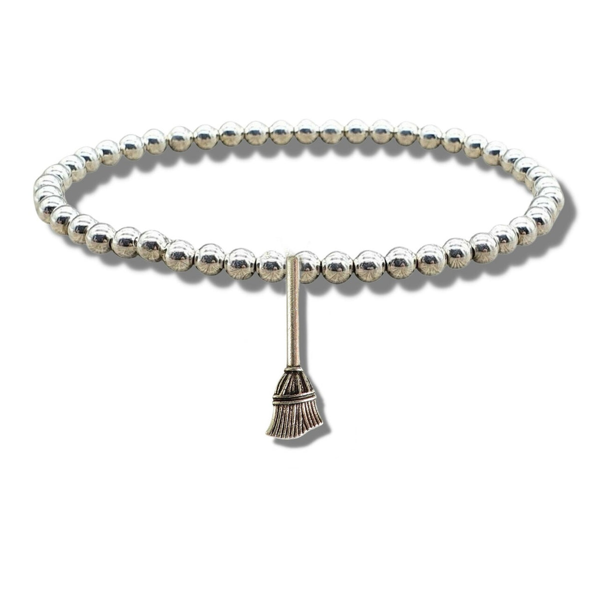 Aye Do Gifts Broom Silver Beaded Bracelet – Witchy Broom Charm Bracelet Gift