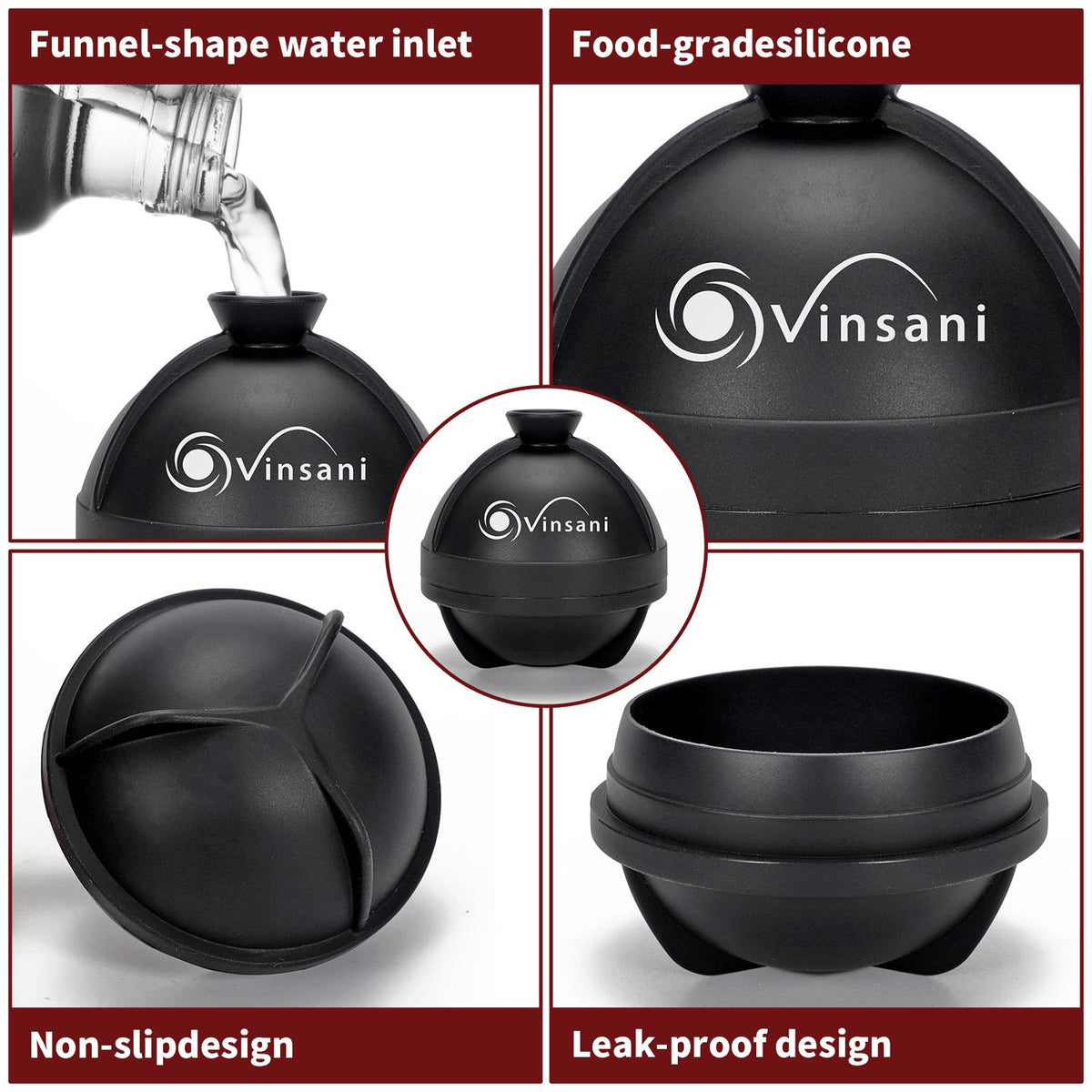 VINSANI 2-Pack Large Ice Ball Sphere Moulds – 6cm Slow-Melting Ice for Whisky & Cocktails