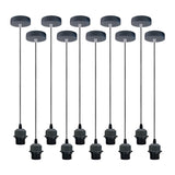 10 Pack Industrial Grey Pendant Light Holders with 95cm Cable – E27 Vintage Ceiling Fittings