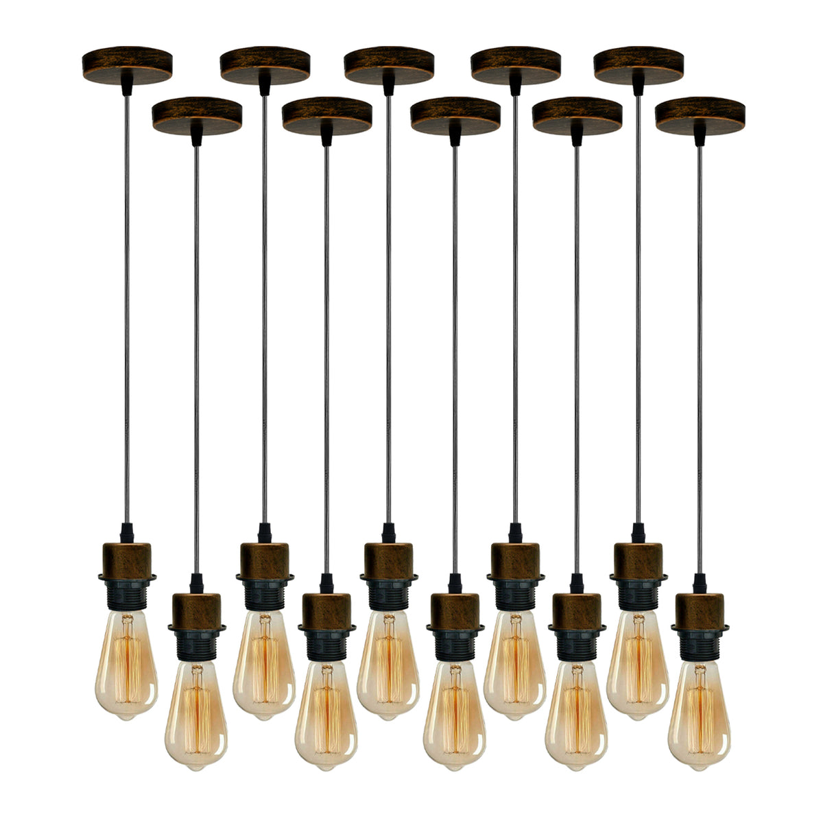 10 Pack Industrial Brushed Copper Pendant Light Holders with 95cm Cable – E27 Vintage Ceiling Fittings