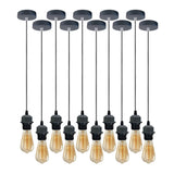 10 Pack Industrial Grey Pendant Light Holders with 95cm Cable – E27 Vintage Ceiling Fittings