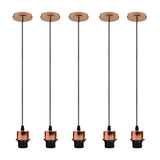 5 Pack Industrial Rose Gold Pendant Light Holders with 95cm Cable – E27 Vintage Ceiling Fittings