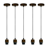 5 Pack Industrial Brushed Copper Pendant Light Holders with 95cm Cable – E27 Vintage Ceiling Fittings