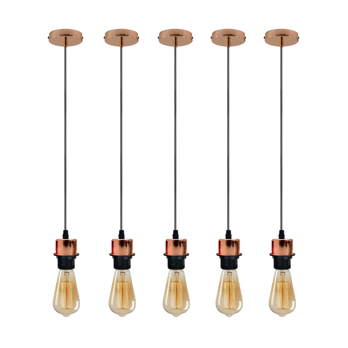 Industrial Rose Gold Pendant Light 5 Pack with E27 Holder & 95cm PVC Cable – Retro Lampshade-Ready Kit