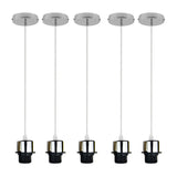 Industrial Chrome Pendant Light 5 Pack with E27 Holder & 95cm PVC Cable – Retro Lampshade-Ready Kit
