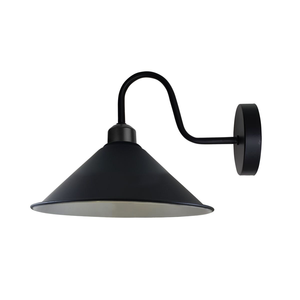 Black Cone Wall Light with Swan Neck Arm and E27 Base – Dimmable Vintage Indoor Wall Sconce