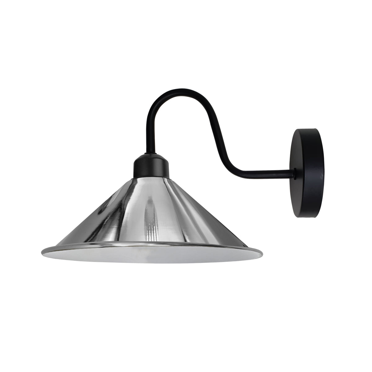 Vintage Swan Neck Wall Light with Cone Shade and E27 Socket – Dimmable Indoor Wall Sconce, Chrome