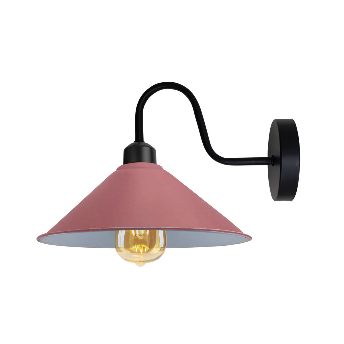 Vintage Swan Neck Wall Light, Cone Shade, E27 Socket – Dimmable Indoor Wall Sconce, Pink