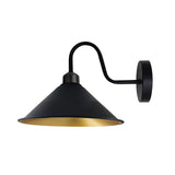 Vintage Swan Neck Wall Light with Cone Shade and E27 Socket – Dimmable Indoor Wall Sconce, Black with Gold Interior