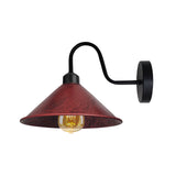 Vintage Swan Neck Wall Light, Cone Shade, E27 Socket – Dimmable Indoor Wall Sconce, Rustic Red