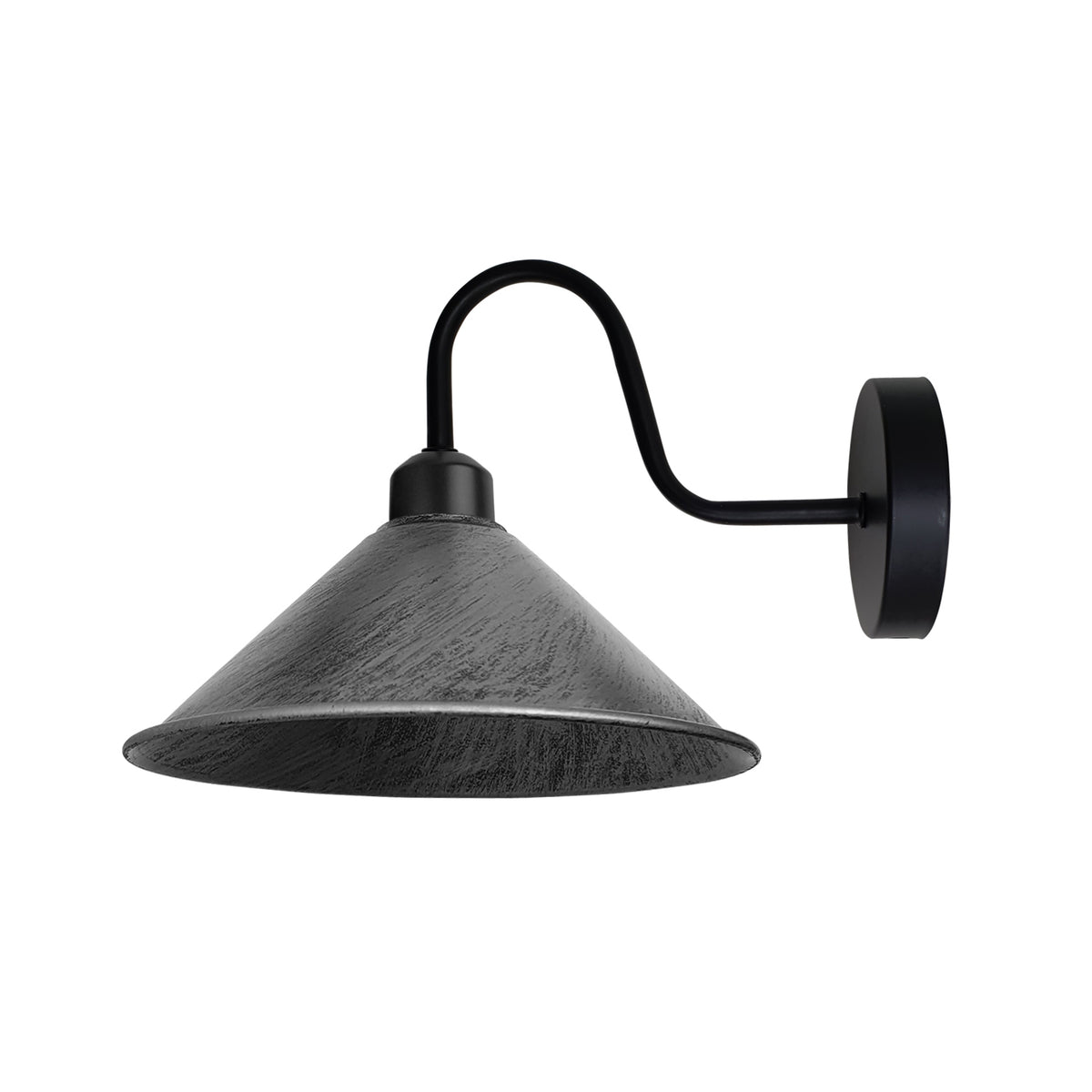 Vintage Swan Neck Wall Light, Cone Shade, E27 Socket – Dimmable Indoor Wall Sconce, Brushed Silver