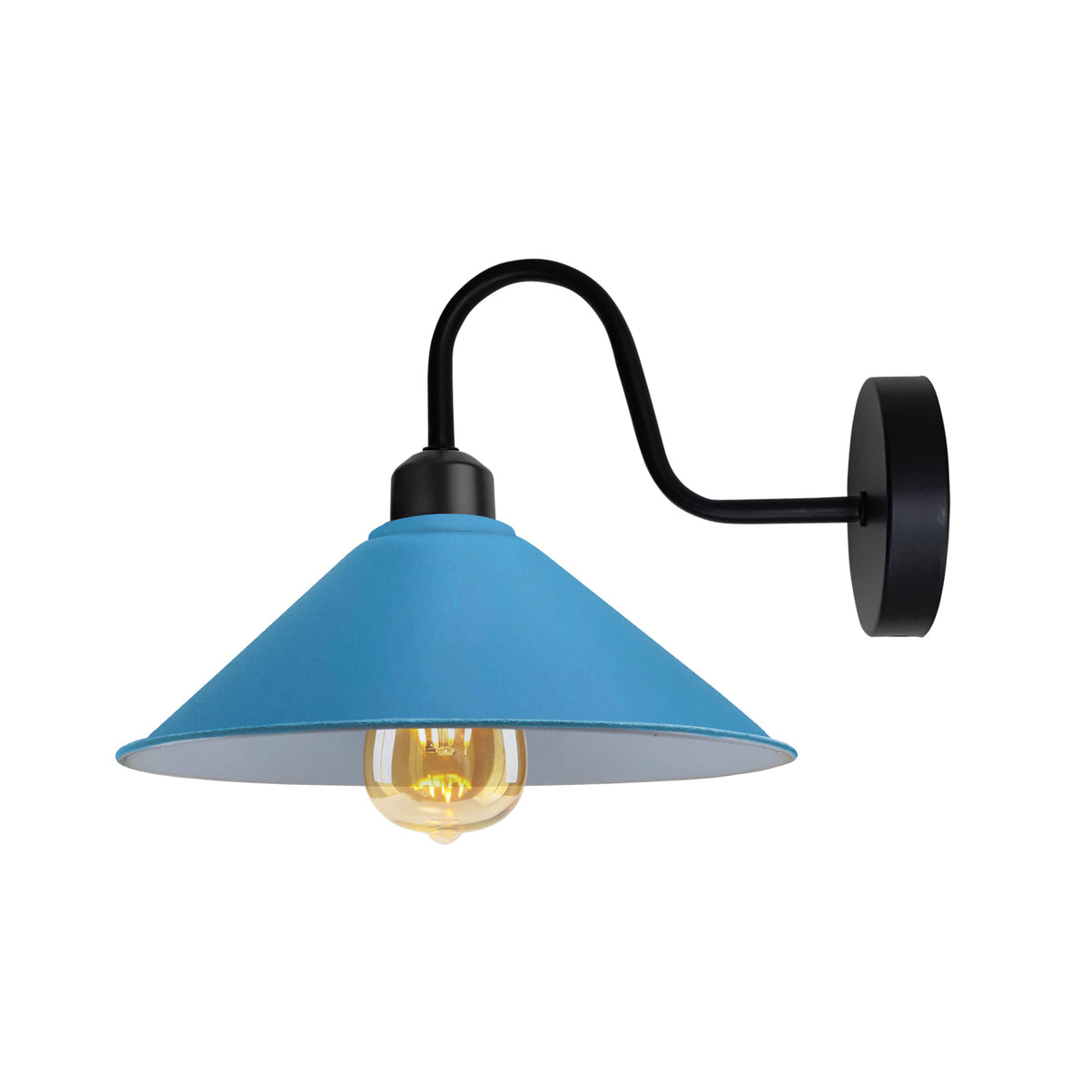 Vintage Swan Neck Wall Light, Cone Shade, E27 Socket – Dimmable Indoor Wall Sconce, Blue
