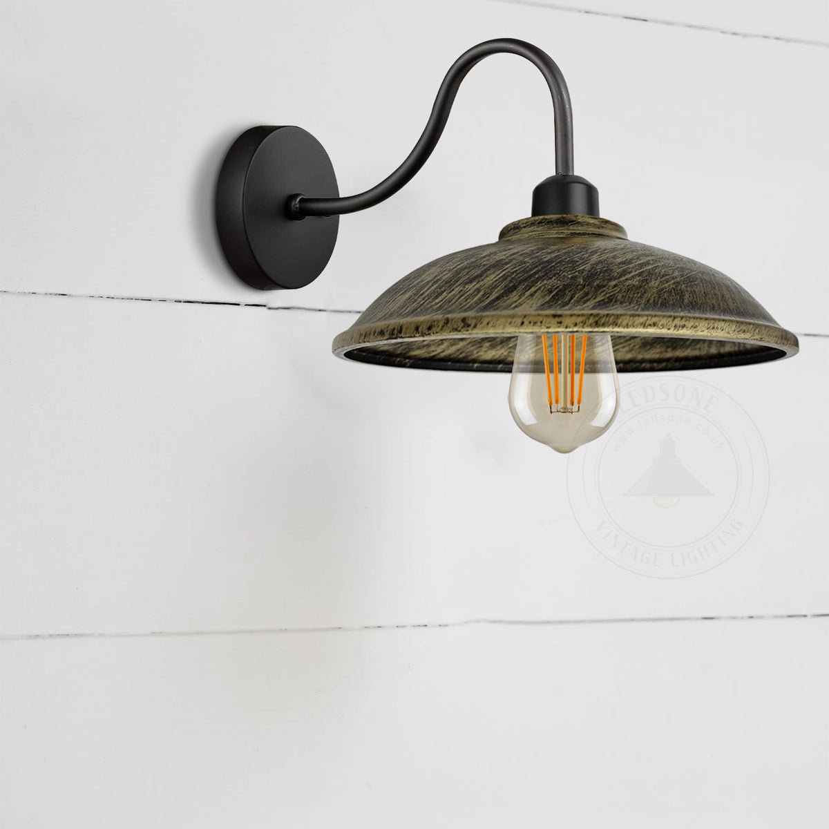 Vintage Swan Neck Wall Light, Hemisphere Shade, E27 Socket – Dimmable Indoor Wall Sconce, Brushed Brass