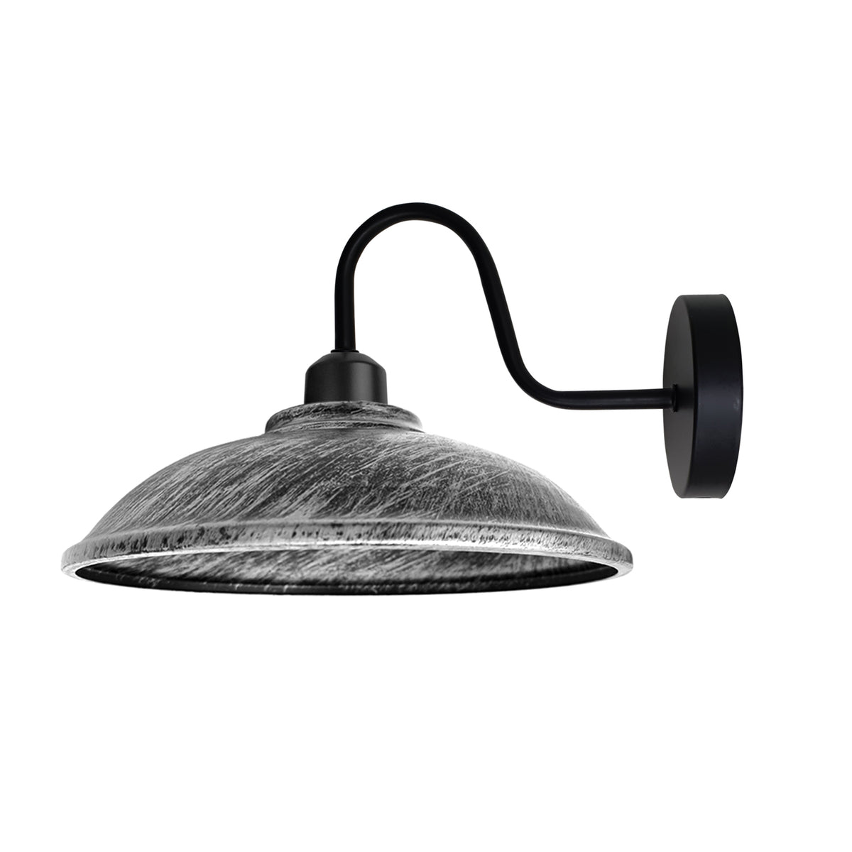 Vintage Hemisphere Wall Light with Swan Neck and E27 Socket – Dimmable Indoor Sconce, Brushed Silver