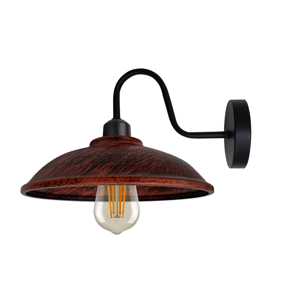 Vintage Hemisphere Wall Light with Swan Neck and E27 Socket – Dimmable Indoor Sconce, Rustic Red