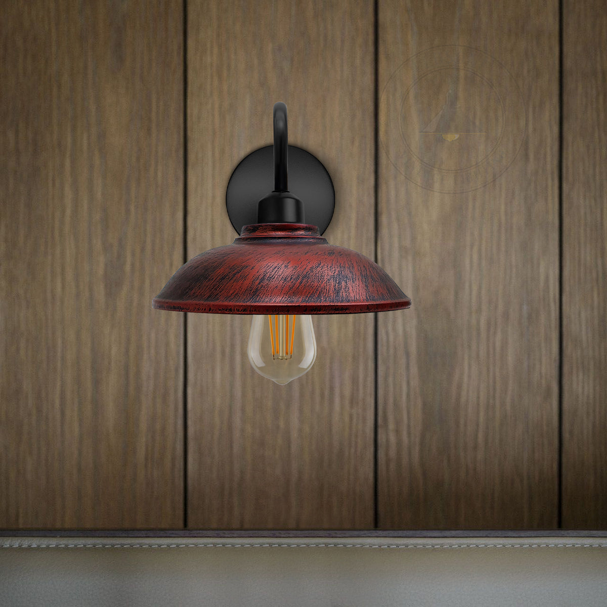 Vintage Hemisphere Wall Light with Swan Neck and E27 Socket – Dimmable Indoor Sconce, Rustic Red