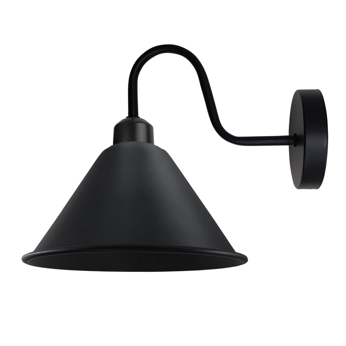 Vintage Cone Wall Light with Swan Neck and E27 Socket – Dimmable Indoor Sconce, Black