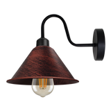 Vintage Cone Wall Light with Swan Neck and E27 Socket – Dimmable Indoor Sconce, Rustic Red