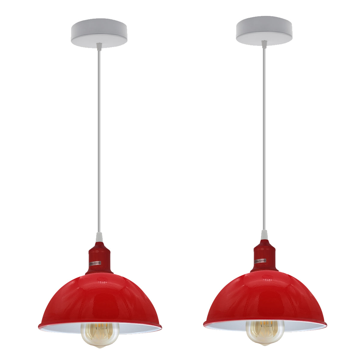Red Dome Metal Pendant Shades, 21cm – 2 Pack
