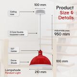 Red Dome Metal Pendant Shades, 21cm – 2 Pack