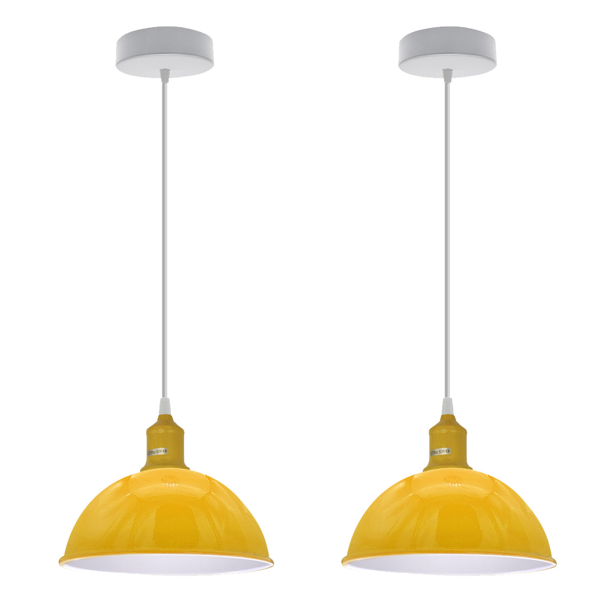 Yellow Dome Metal Pendant Shades, 21cm – 2 Pack
