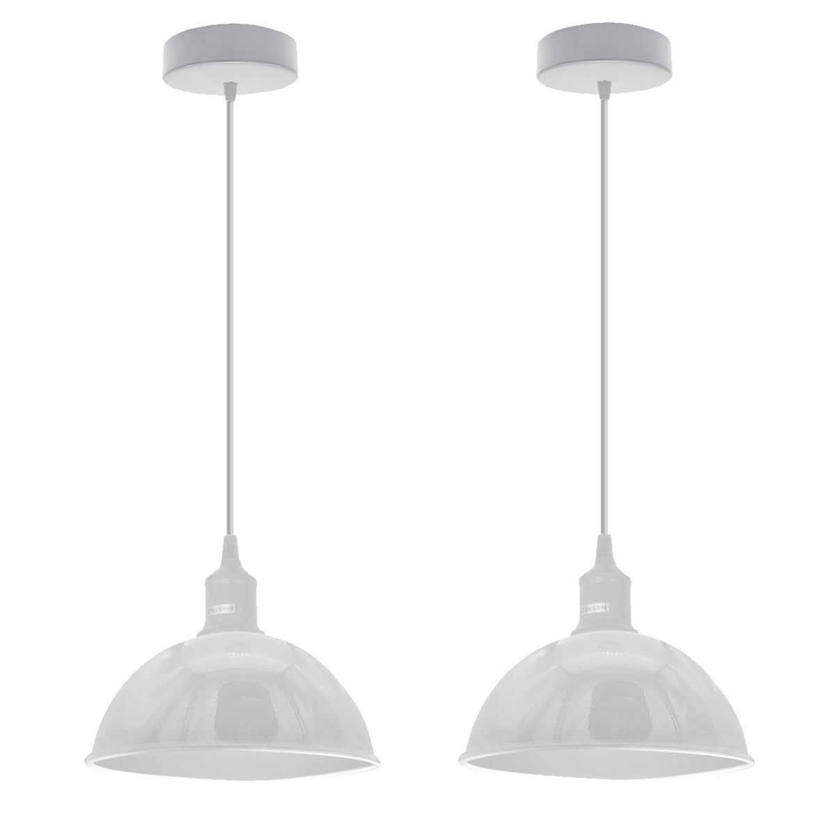 White Dome Metal Pendant Shades, 21cm – 2 Pack