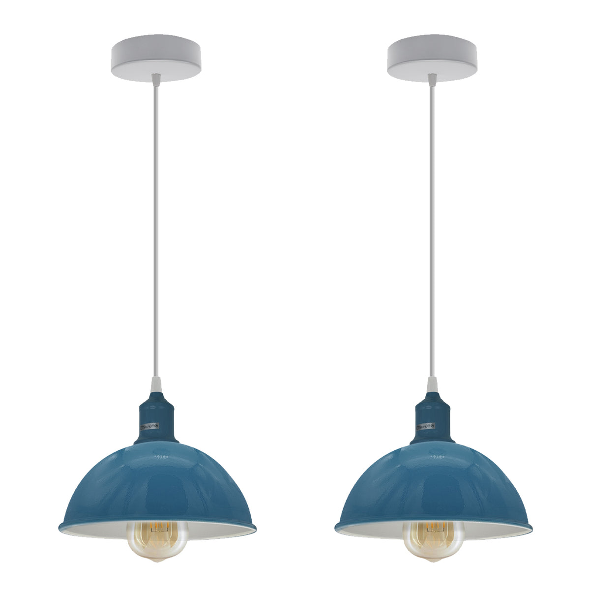 Cyan Blue Dome Metal Pendant Shades, 21cm – 2 Pack