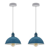Cyan Blue Dome Metal Pendant Shades, 21cm – 2 Pack