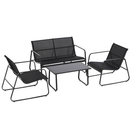 Outsunny 4 Piece Patio Sofa Set with glass table - front view