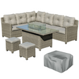 Outsunny Rattan L-Shape Sofa Set with fire pit table - front view