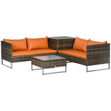 Outsunny 4-piece patio rattan sofa set with storage table