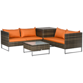Outsunny 4-piece patio rattan sofa set with storage table